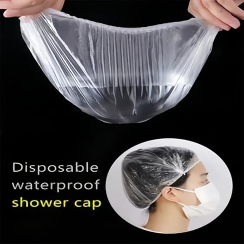 Adbeni Waterproof Disposable Hair Cap for Women & Men Pack of 100, Clear Plastic Spa, Salon, Hotel, Travel & Dyeing Use High Quality Bath Shower Protection Hat for Bathroom & Beauty Treatments - Image 4