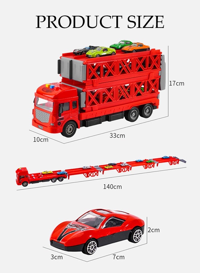 DUNISO شاحنة سباق نقل سيارات الأطفال 3 في 1 ألعاب شاحنة ناقلة للأطفال مسار سباق مزدوج وسيارة قذف شاحنة نقل سيارات سباق قابلة للطي بطبقتين 12 سيارة ومجموعة ناقلة تخزين قابلة للطي للأطفال من 3 سنوات فما فوق للأولاد والبنات - Image 4