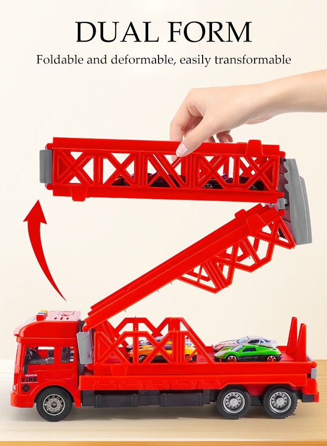 DUNISO شاحنة سباق نقل سيارات الأطفال 3 في 1 ألعاب شاحنة ناقلة للأطفال مسار سباق مزدوج وسيارة قذف شاحنة نقل سيارات سباق قابلة للطي بطبقتين 12 سيارة ومجموعة ناقلة تخزين قابلة للطي للأطفال من 3 سنوات فما فوق للأولاد والبنات - Image 2