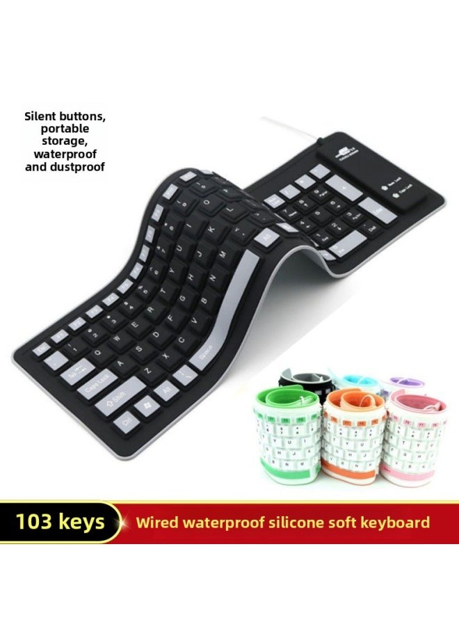 Generic - 103 Key Silicone Soft Keyboard Mute Waterproof Dustproof Wired Usb Soft Keyboard Portable Keypad A Generation Of Hair-Color:Blue - Image 1