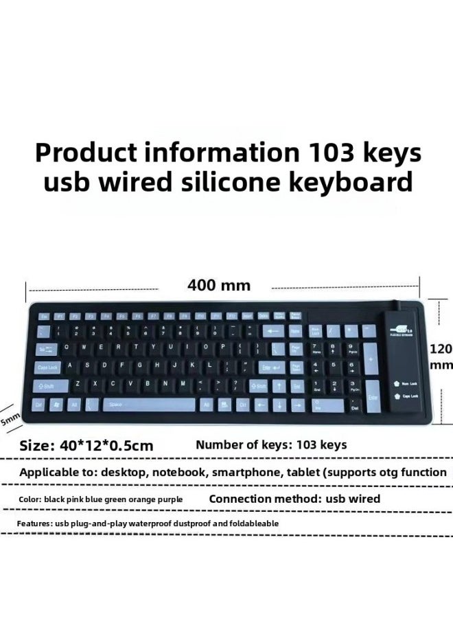 Generic - 103 Key Silicone Soft Keyboard Mute Waterproof Dustproof Wired Usb Soft Keyboard Portable Keypad A Generation Of Hair-Color:Blue - Image 1