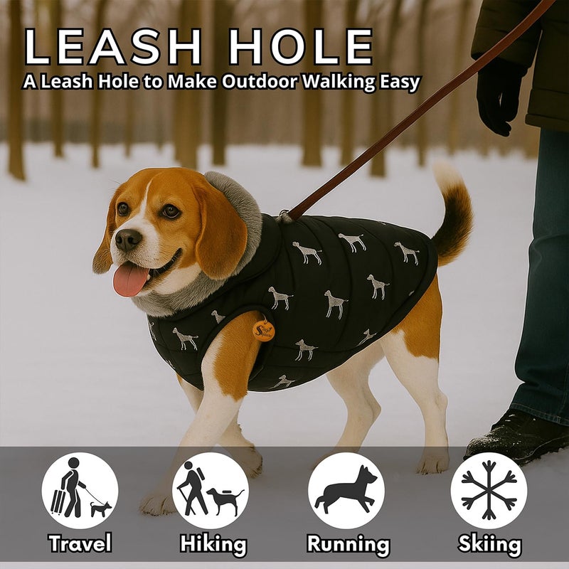 Sage Square Dog Printed Winter Coat with Soft Fur Collar | Cold Weather Windproof Jacket | Stylish Warm Outfit | Adjustable Strap, Cozy Inner Lining | Comfortable Fabric Clothing (Medium - 18 inch) - Image 5