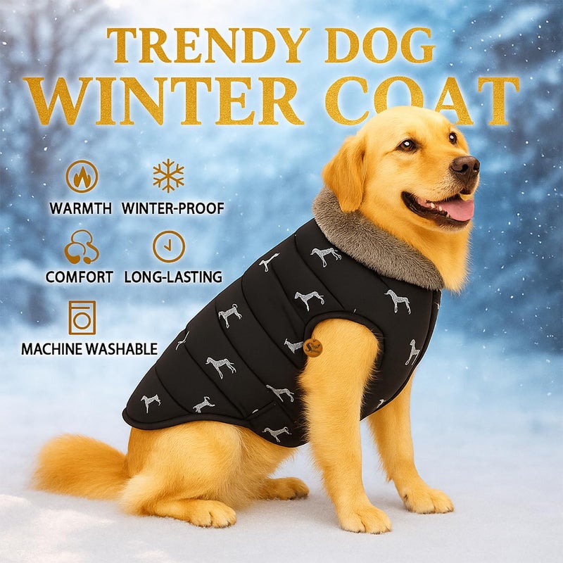 Sage Square Dog Printed Winter Coat with Soft Fur Collar | Cold Weather Windproof Jacket | Stylish Warm Outfit | Adjustable Strap, Cozy Inner Lining | Comfortable Fabric Clothing (Medium - 18 inch) - Image 2
