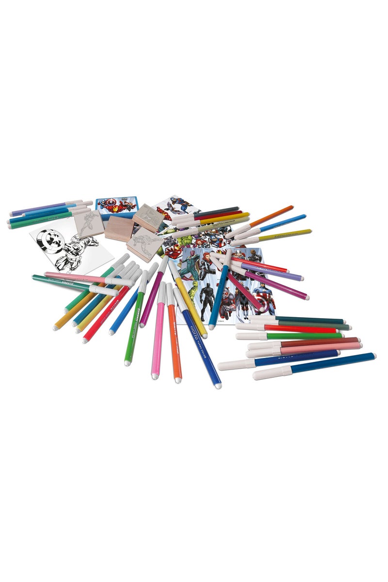MULTIPRINT Marvel Avengers Giant Art Set for Kids – 86x54cm Case with 60 Felt Pens, 10 Pencil Crayons, 10 Wax Crayons, 6 Stamps, Ink Pad, Coloring Book, Notebook & 30 Stickers - Image 3