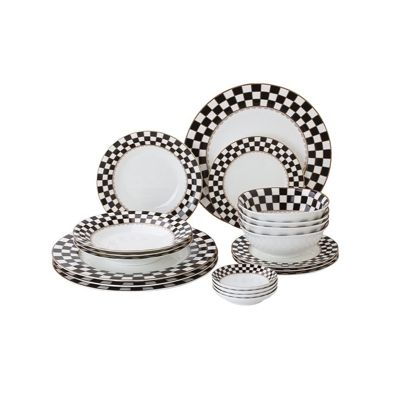 Porlien Checker Pattern 20-piece Round Dinnerware Set for 4, Porcelain Dinner Sets - Image 1