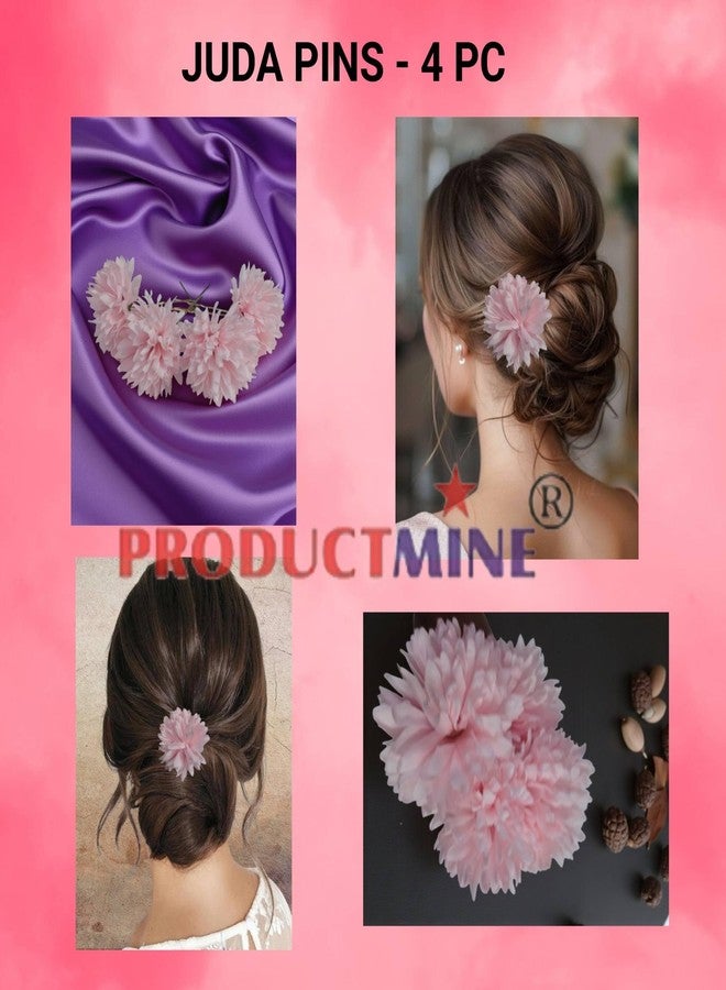 PRODUCTMINE دبابيس شعر العروس من PRODUCTMINE®، دبابيس شعر ذهبية فاخرة مزينة بزهور صناعية كبيرة وردية فاتحة (5.5 سم)، دبابيس شعر للنساء والفتيات لحفلات الزفاف - طقم من 4 قطع - Image 3