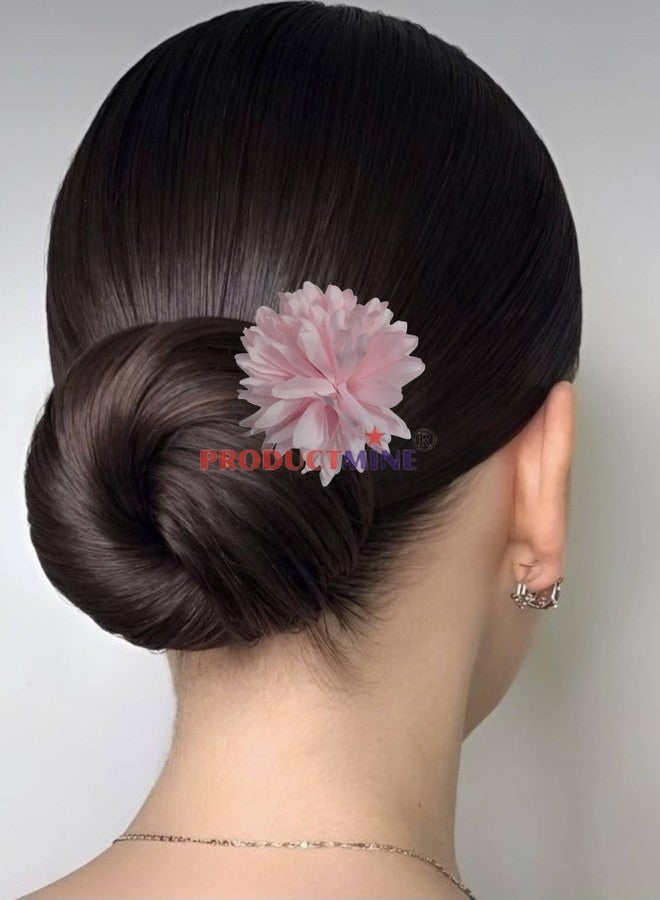 PRODUCTMINE دبابيس شعر العروس من PRODUCTMINE®، دبابيس شعر ذهبية فاخرة مزينة بزهور صناعية كبيرة وردية فاتحة (5.5 سم)، دبابيس شعر للنساء والفتيات لحفلات الزفاف - طقم من 4 قطع - Image 4