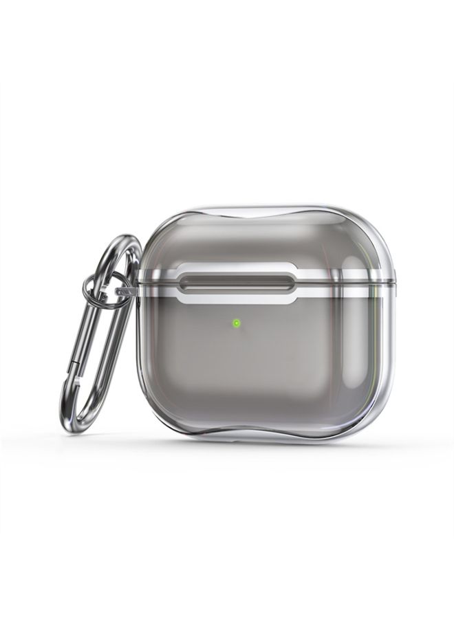 Case Cover Electroplating Frame + Transparent TPU Earphone Protective Case with Hook For AirPods 3 Transparent Black + Silver