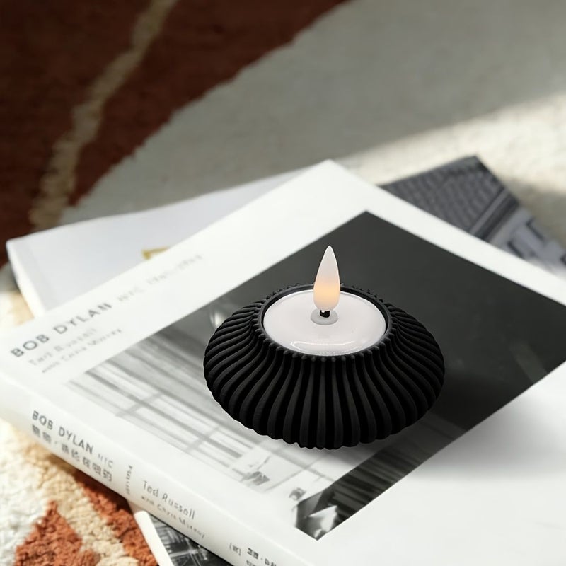 Black LED Tea Light Candle Holder Modern Home Decor Holiday Gift Candle Not Included - Image 5