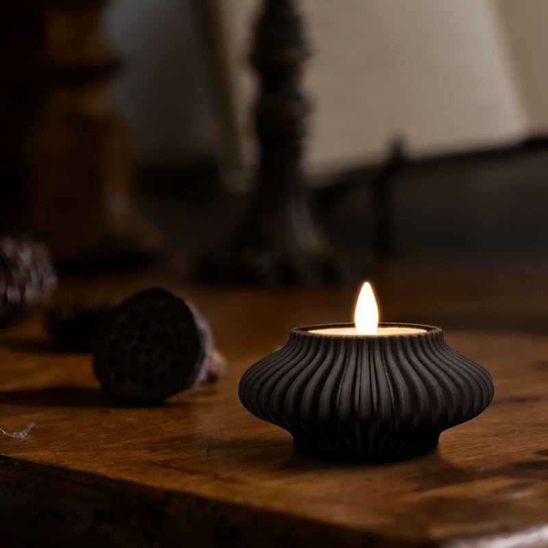 Black LED Tea Light Candle Holder Modern Home Decor Holiday Gift Candle Not Included - Image 2