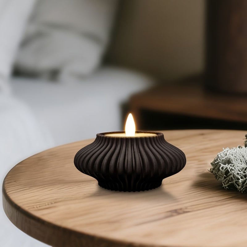 Black LED Tea Light Candle Holder Modern Home Decor Holiday Gift Candle Not Included - Image 1