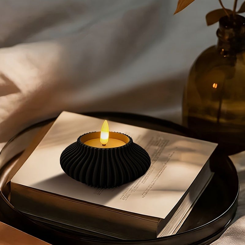 Black LED Tea Light Candle Holder Modern Home Decor Holiday Gift Candle Not Included - Image 4