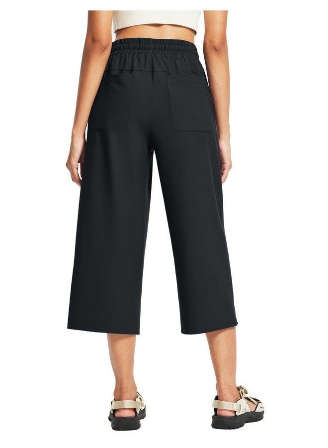 FitsT4 Sports FitsT4 Sports Women's Wide Leg Hiking Capris UPF 50+ Lightweight Quick Dry Water Resistant Cropped Pants Loose Fit Capri Pants Pockets Black M  - Image 2