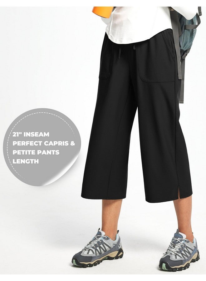 FitsT4 Sports FitsT4 Sports Women's Wide Leg Hiking Capris UPF 50+ Lightweight Quick Dry Water Resistant Cropped Pants Loose Fit Capri Pants Pockets Black M  - Image 5