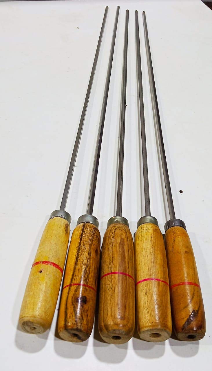 FTE 5mm Barbecue Rods with Wooden Handle for Barbecue or Kabab Making with Sharp Edge for All Sorts of Meat Roasting. Wood Strong Grip (Set of 5 pcs) - Size 58 x 2 cm - Image 2