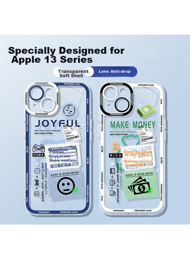 Xp Compatible With Apple 13 Phone Case, Full Lens Protection, Iphone 13 Transparent Soft Case, Heat Dissipation Silicone Cartoon Ultra-thin, For Men And Women, Shockproof, High-end Feel - Blue Frame, Don't Get Angry - Image 1
