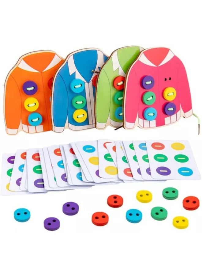 Cordova Wooden Lacing sweaters Threading Toys Wood Block Puzzle motor training teaching aids button clothing board toy children's educational threading game  - Image 1