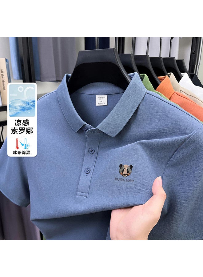 TonLion men's Summer Sorona Cool-feel Collar Short Sleeve Embroidered Polo Shirt - Image 3