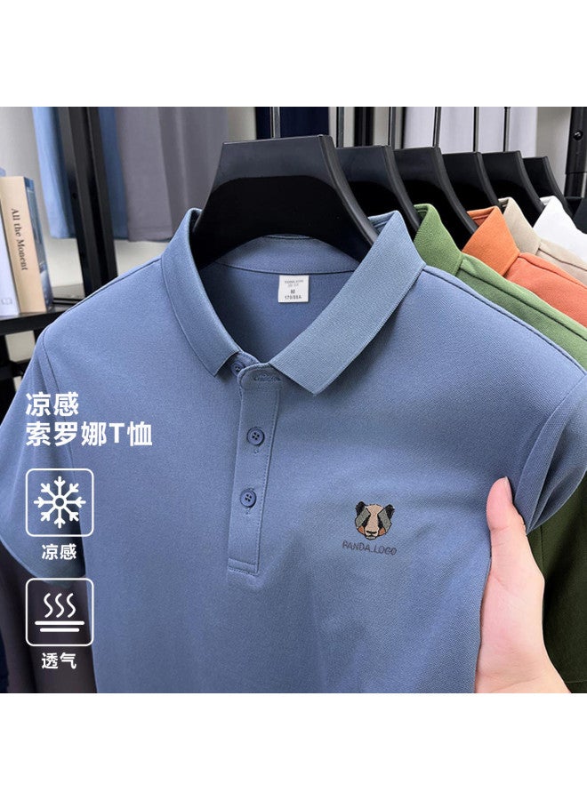TonLion men's Summer Sorona Cool-feel Collar Short Sleeve Embroidered Polo Shirt - Image 4