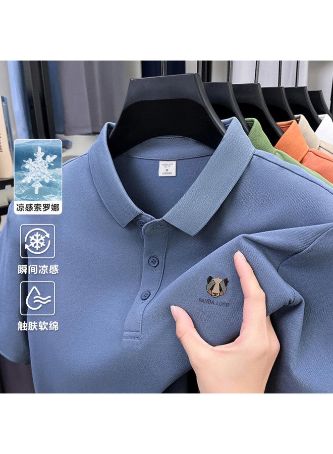 TonLion men's Summer Sorona Cool-feel Collar Short Sleeve Embroidered Polo Shirt - Image 2