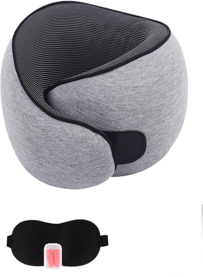 HUALEI-V 2025 New Portable Travel Pillow,Memory Foam Neck Pillow for Travel,Neck Support Pillow for Airplane with Eyemask,Earplugs and Storage Bag(Grey) - Image 1