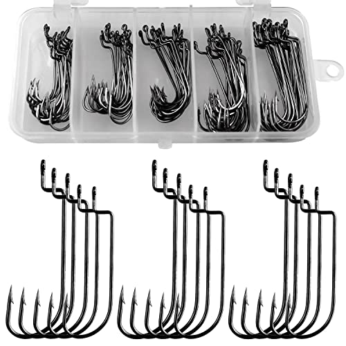 THKFISH 50pcs/Box Fishing Worm Hooks - EWG Offset, Round Bend, Wide Gap, Barbed Shank #2#1 1/0 2/0 3/0 - Image 4