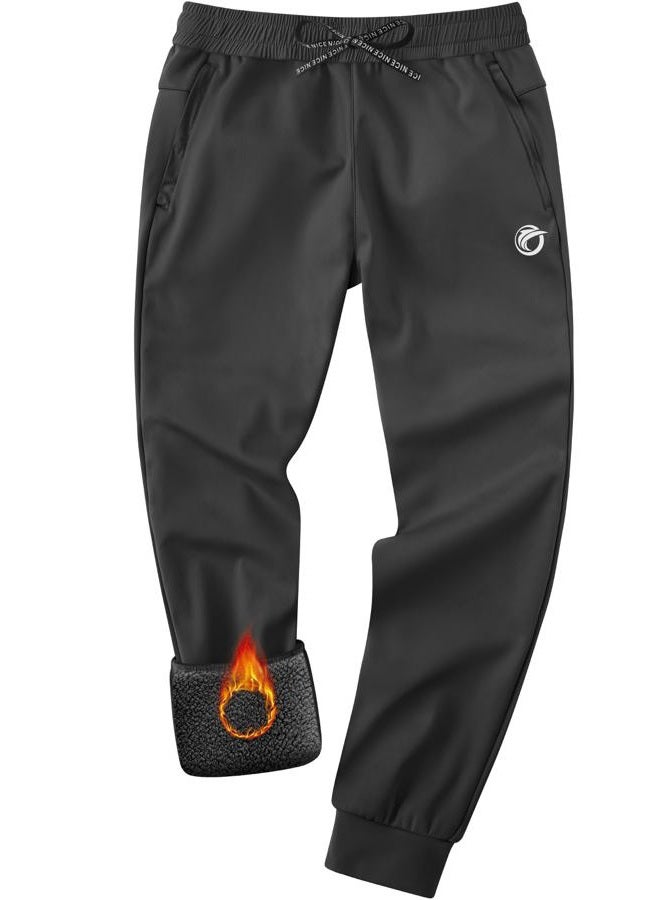 CANGHPGIN Men's Fleece Lined Pants Water Resistant Winter Warm Sweatpants Men Athletic Joggers Pant Track with Zipper Pockets, Black, XL - Image 1