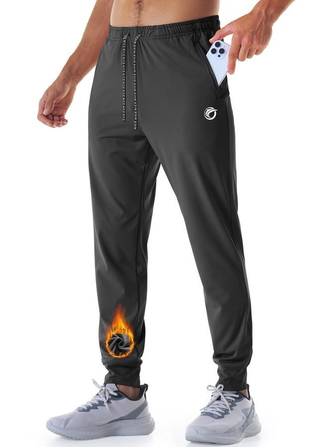 CANGHPGIN Men's Fleece Lined Pants Water Resistant Winter Warm Sweatpants Men Athletic Joggers Pant Track with Zipper Pockets, Black, XL - Image 2