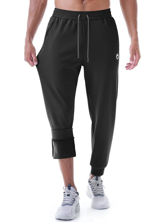 CANGHPGIN Men's Fleece Lined Pants Water Resistant Winter Warm Sweatpants Men Athletic Joggers Pant Track with Zipper Pockets, Black, XL - Image 4