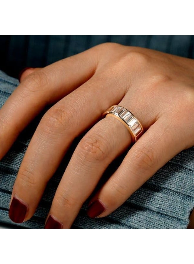 Fayrouz Jewellery A sophisticated baguette-style solitaire ring in luxurious platinum, adorned with a sparkling stone that adds an elegant, feminine touch, suitable for engagements and weddings. From Turquoise Jewelry. - Image 2