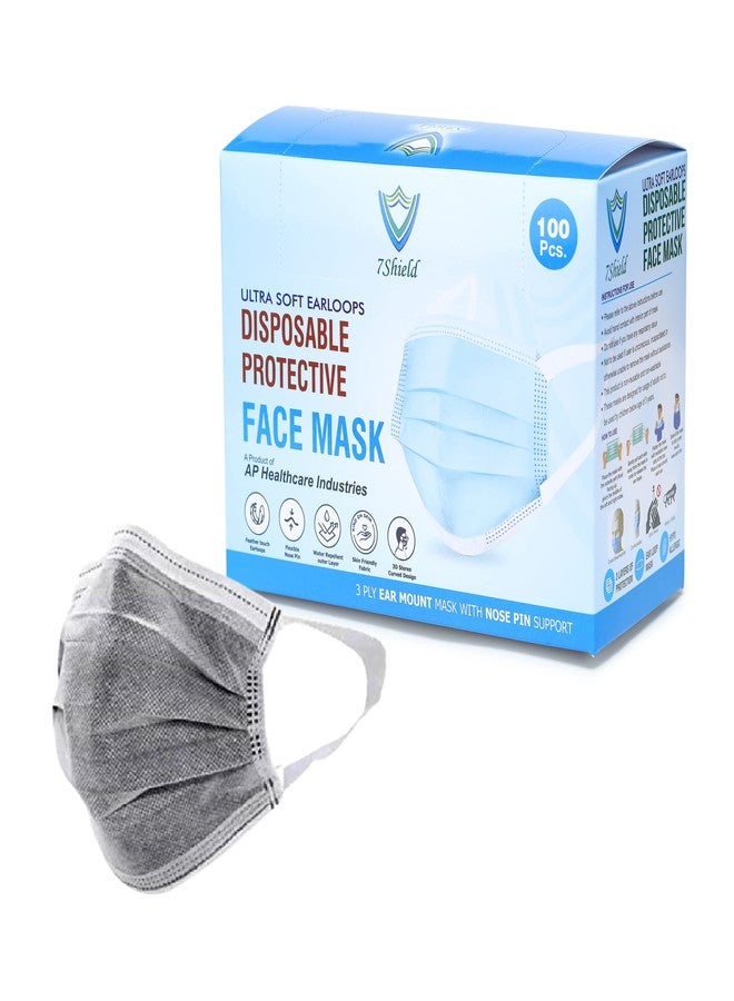7Shield Non-Woven Fabric disposable 3Ply Unisex mask With Soft fabric ear loop for extra comfort Surgical mask With Inbuilt Plastic Nose pin and CE and ISO Certified surgical mask (grey-100) - Image 1