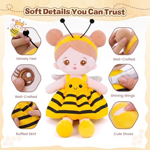 OUOZZZ 126 Soft Baby Doll Toys for 1 Year Old Girl Ideal Birthday Baby Girl Gift Snuggle Buddy for Infants Yellow Bee Dress - Image 3