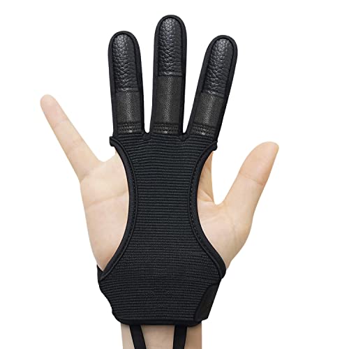 Seektop Archery Gloves Shooting Hunting Leather Three Finger Protector for Youth Adult Beginner (Update Black, M) - Image 1