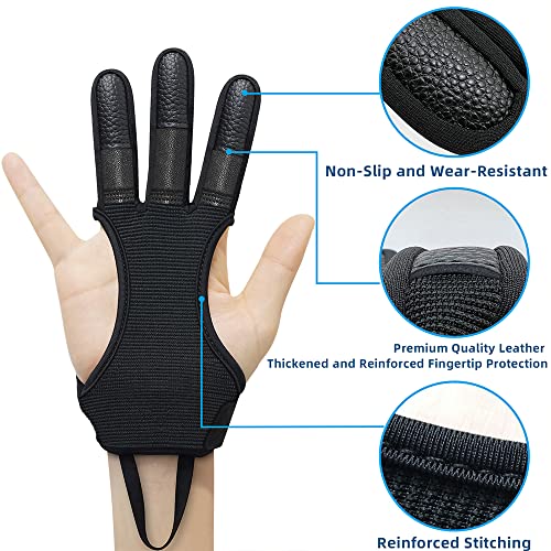 Seektop Archery Gloves Shooting Hunting Leather Three Finger Protector for Youth Adult Beginner (Update Black, M) - Image 4