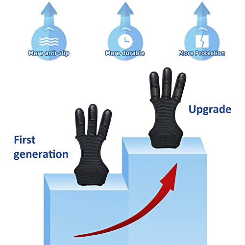 Seektop Archery Gloves Shooting Hunting Leather Three Finger Protector for Youth Adult Beginner (Update Black, M) - Image 2