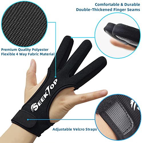 Seektop Archery Gloves Shooting Hunting Leather Three Finger Protector for Youth Adult Beginner (Update Black, M) - Image 5