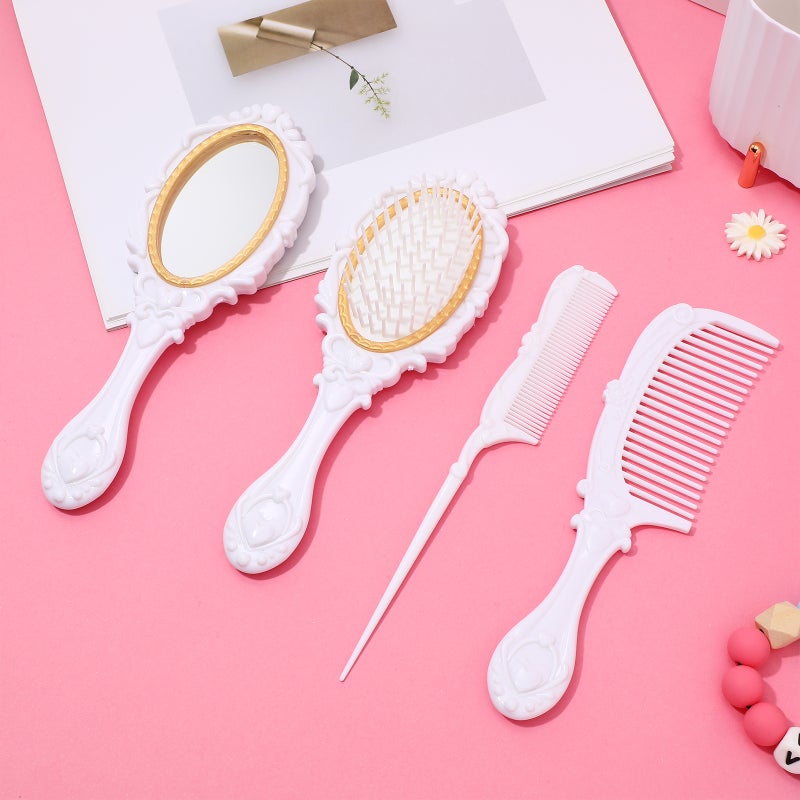 💄 طقم فرشاة عتيقة مع مرآة يدوية وممشاط لفك التشابك للاستخدام اليومي - Image 5
