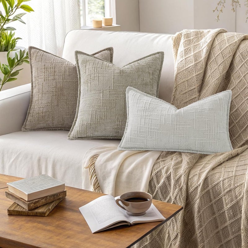 ديكور يو هوم أغطية وسائد زينة من الشنيل decorUhome 26x26 مجموعة من 2، أغطية وسائد زينة عصرية ناعمة ذات ملمس خشن بتصميم أنيق للأريكة والأريكة وغرفة المعيشة، بلون رمادي فاتح - Image 5