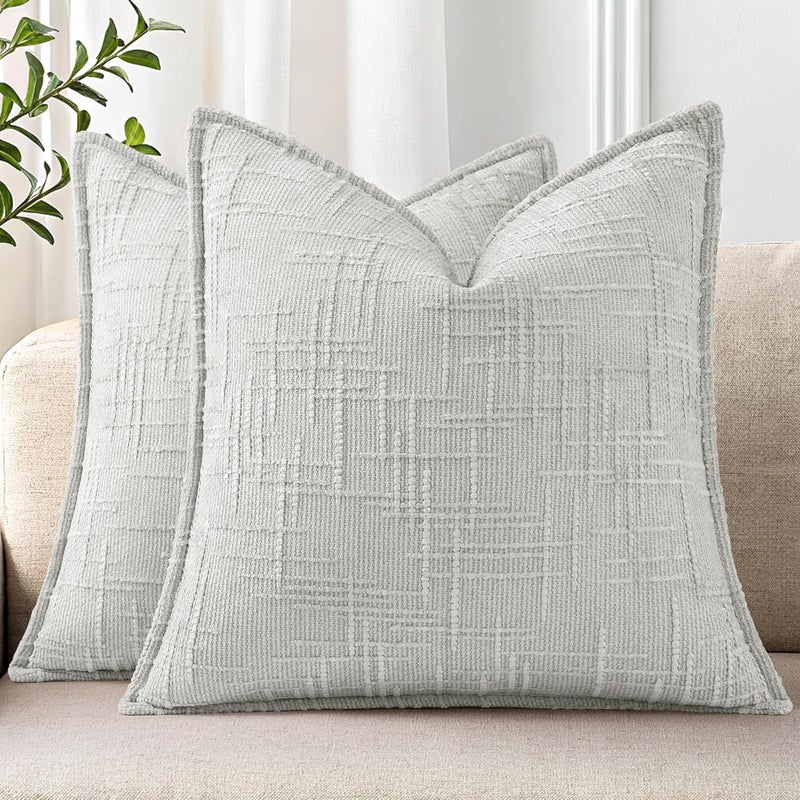 ديكور يو هوم أغطية وسائد زينة من الشنيل decorUhome 26x26 مجموعة من 2، أغطية وسائد زينة عصرية ناعمة ذات ملمس خشن بتصميم أنيق للأريكة والأريكة وغرفة المعيشة، بلون رمادي فاتح - Image 1