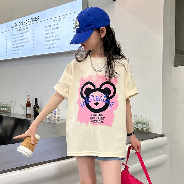 Boys And Girls Short-Sleeved Cotton T-Shirt 2025 Summer Loose Top Mid-Large Children'S Printed Children'S Half-Sleeved T-Shirt - Image 1