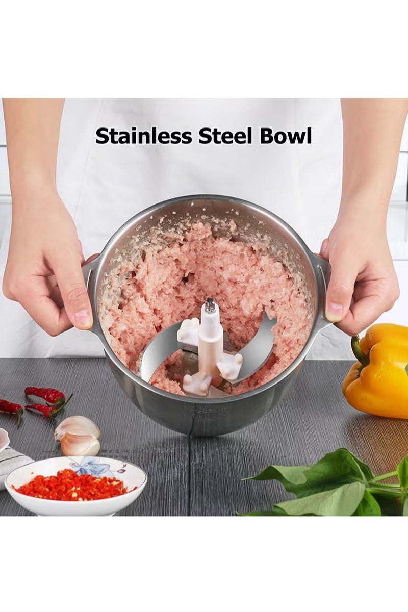 Food Processor, Meat Grinder Food Processor, 2L Stainless Steel Bowl, 4D Bi-Level Blades, 450W Electric Dual-Speed Control for Meat, Vegetables, Nuts, Baby Food, 304 SS, Overheat Protection - Image 2