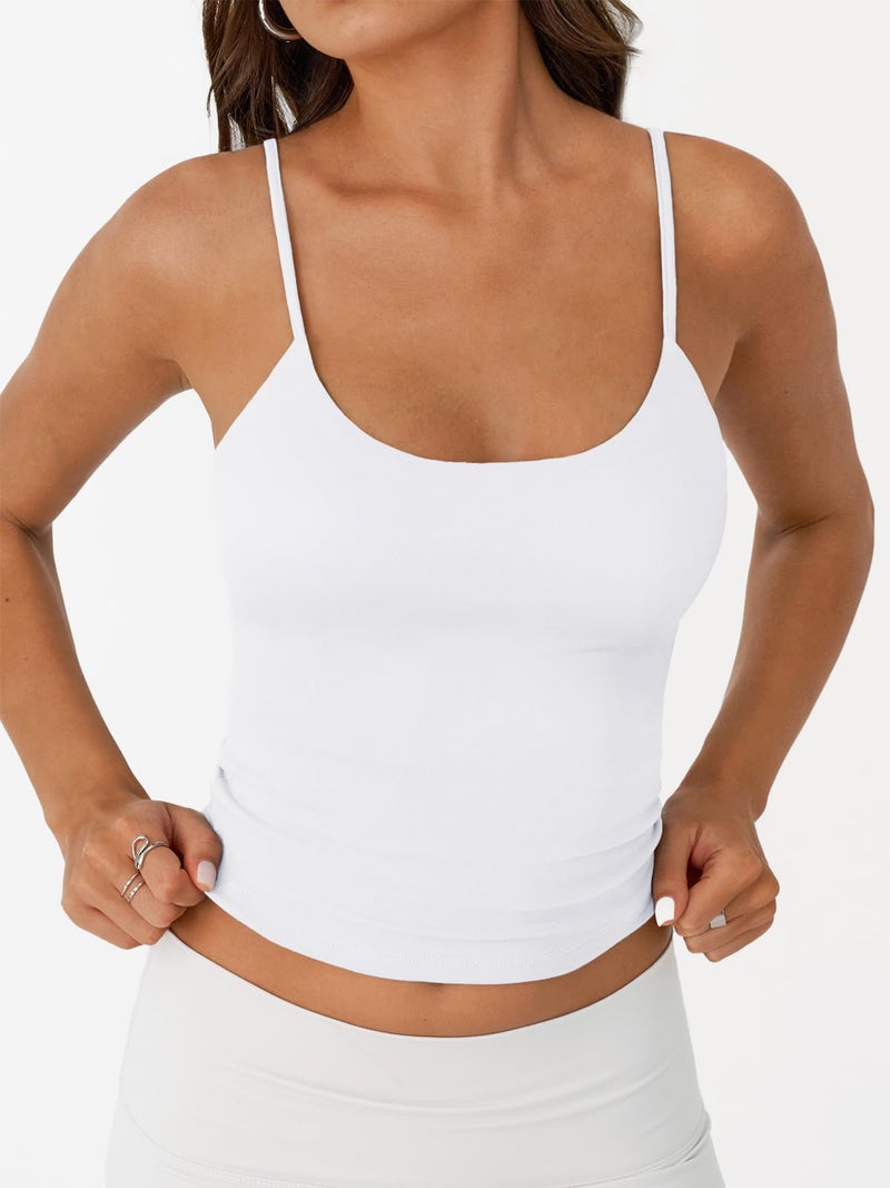 Trendy Queen Womens Spaghetti Strap Tank Top Summer Double Lined Workout Camisole Going Out Cute Tops Y2k Teen Girl Basic White M - Image 2
