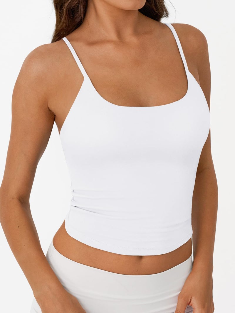 Trendy Queen Womens Spaghetti Strap Tank Top Summer Double Lined Workout Camisole Going Out Cute Tops Y2k Teen Girl Basic White M - Image 3