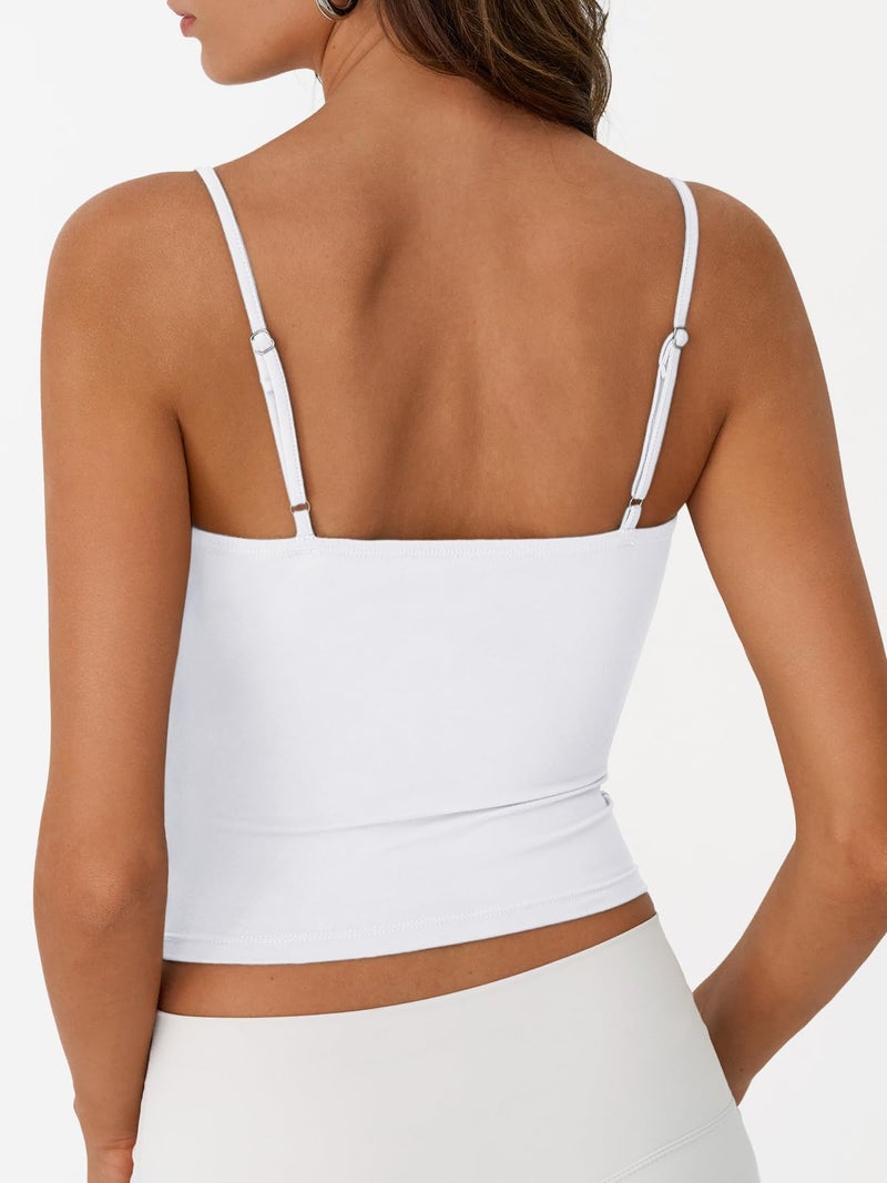 Trendy Queen Womens Spaghetti Strap Tank Top Summer Double Lined Workout Camisole Going Out Cute Tops Y2k Teen Girl Basic White M - Image 4
