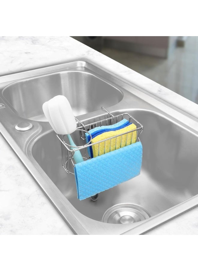 spring Sponge Holder, 3-in-1 Kitchen Sink Caddy Organizer with Hook Design, Sponge Holder for Kitchen with 304 Stainless Steel, Kitchen Sink Organizer for Drain Stopper Scrubber Soap Tray - Image 3