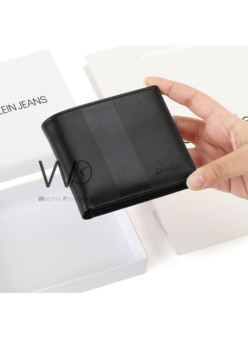 كالفن كلاين جينز محفظة كالفن كلاين جينز جلد طبيعي للرجال باللون الأسود - Image 2