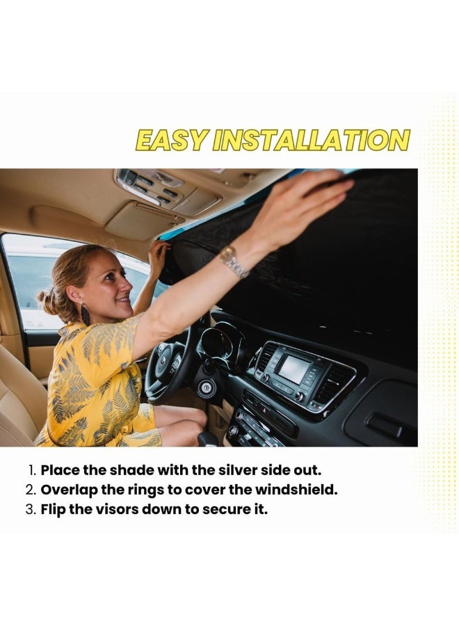 واقي شمس للزجاج الأمامي | غطاء عاكس وقابل للطي للزجاج الأمامي، يحجب 99% من الأشعة فوق البنفسجية | مظلات للزجاج الأمامي ولوحة القيادة - Image 4