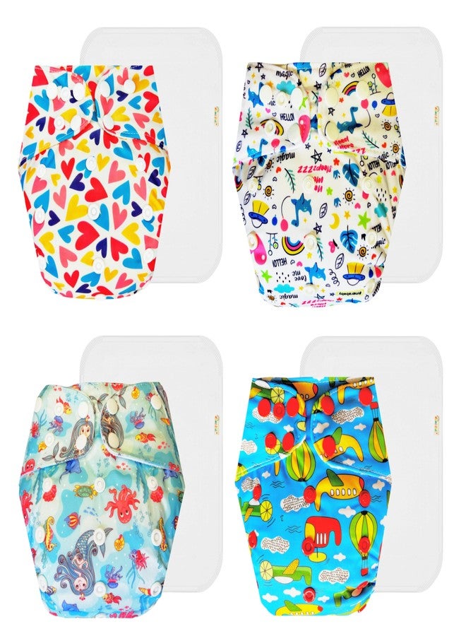 Dumbledo Premium Cloth Diaper with Cotton Insert (Pack of 4) | Dry Feel and Comfortable | 6-Layer Absorbent Pad | Easy to Clean | Designed by Moms | 3 Months - 3 Years | Unisex Baby - Image 1