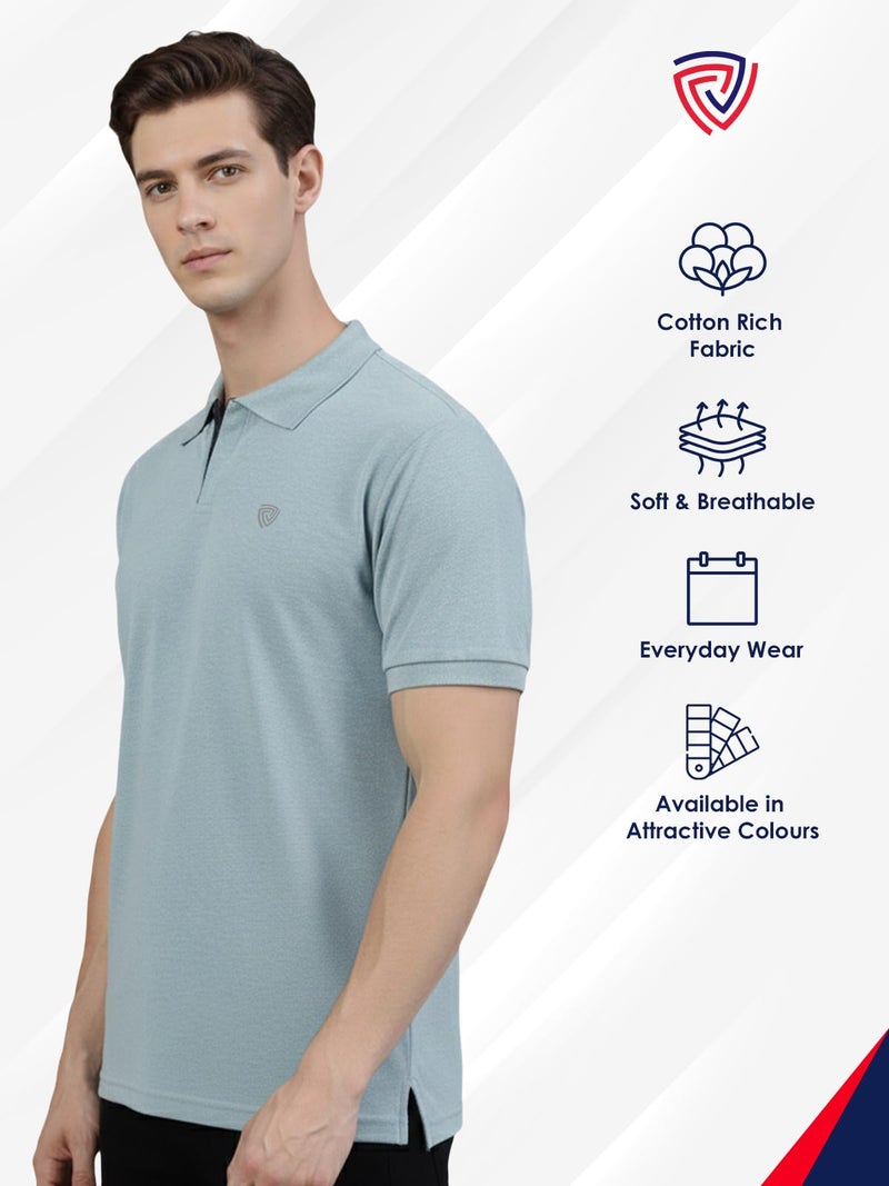 Lux Cozi Men's Pack of 1 Pale Green Regular Fit Polo Neck Half Sleeve Solid Casual T-Shirt (Size : Large)_COZI_2121_PALGN_L_1PC - Image 3