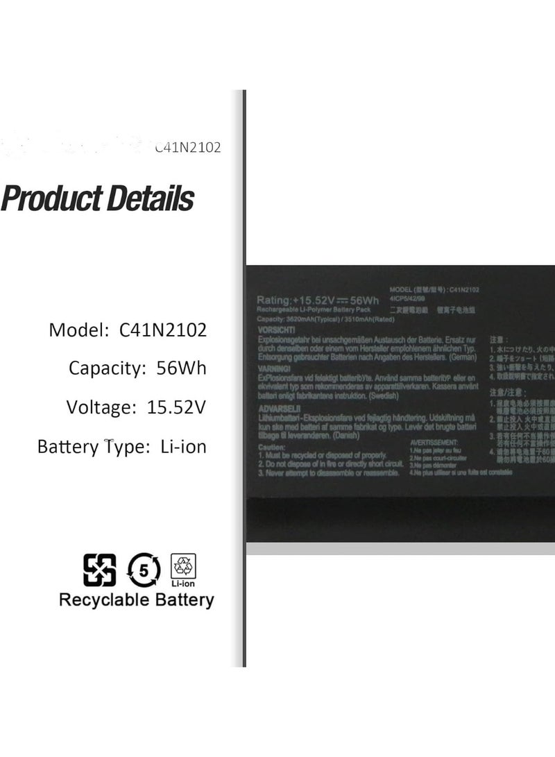 Terabyte 15.52V 56Wh C41N2102 Battery Compatible for Asus ROG Flow Z13 ACRNM ACRONYM Z13 GZ301 GZ301Z GZ301ZA GZ301ZC GZ301ZE GZ301V GZ301VI GZ301VIC GZ301VU GZ301VF NR2201ZA NR2201ZC NR2201ZE - Image 3